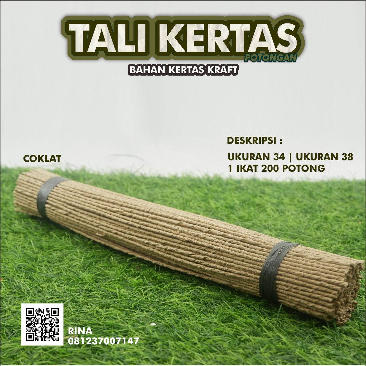 Tali kertas single coklat potongan 34 & 38 cm S4