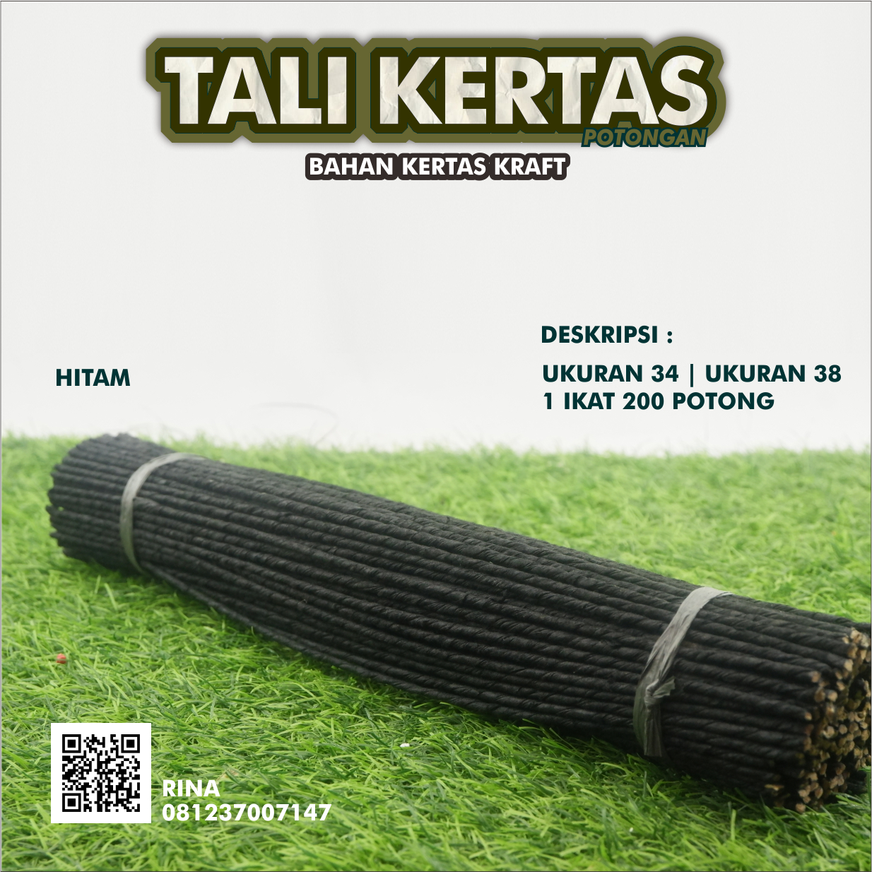 Tali kertas single hitam potongan 34 & 38 cm