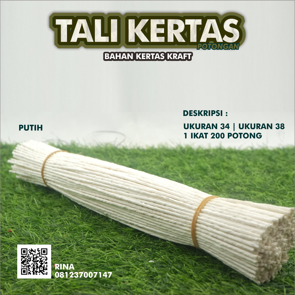 Tali kertas single putih potongan 34 & 38 cm S4
