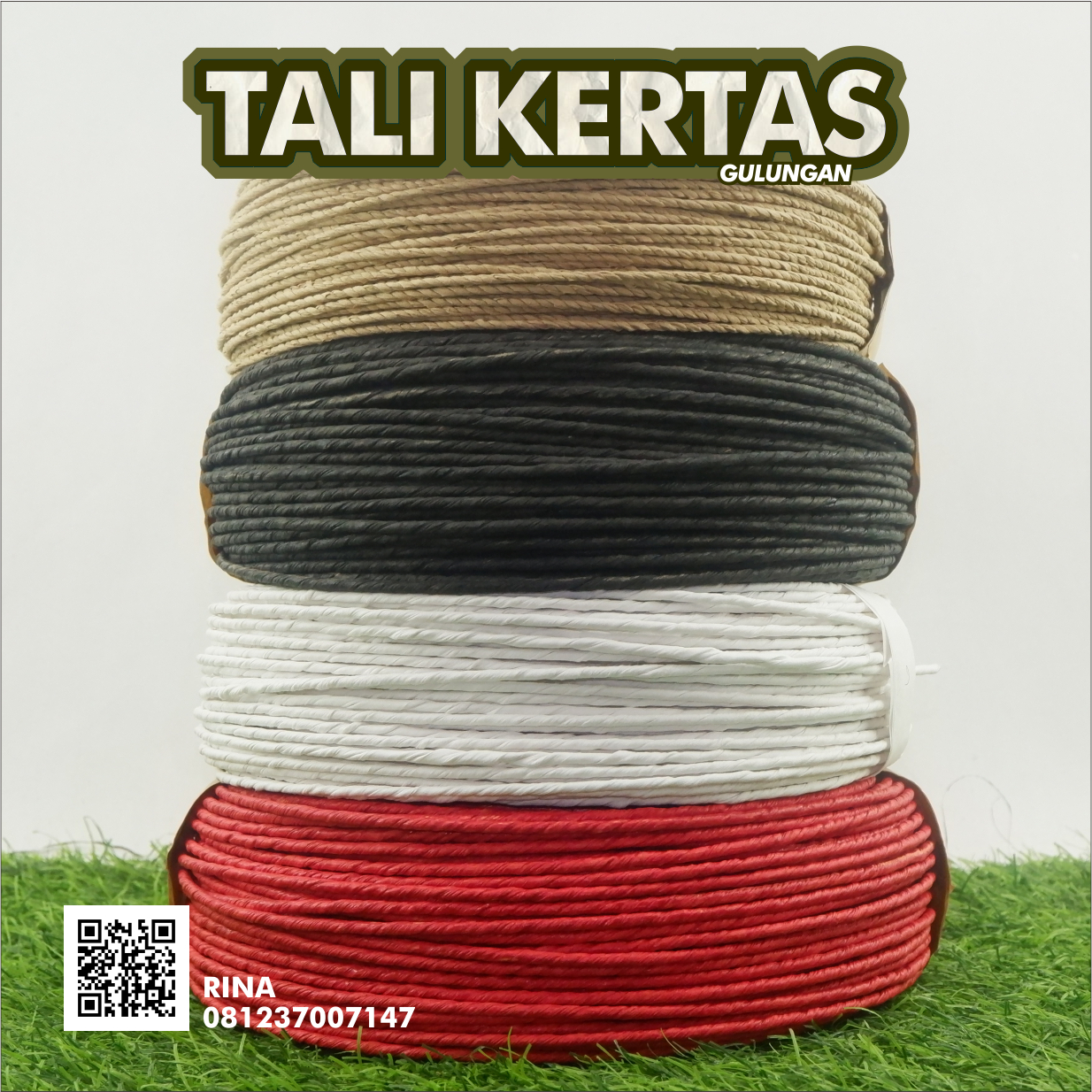 Tali kertas single roll warna hitam merah putih coklat