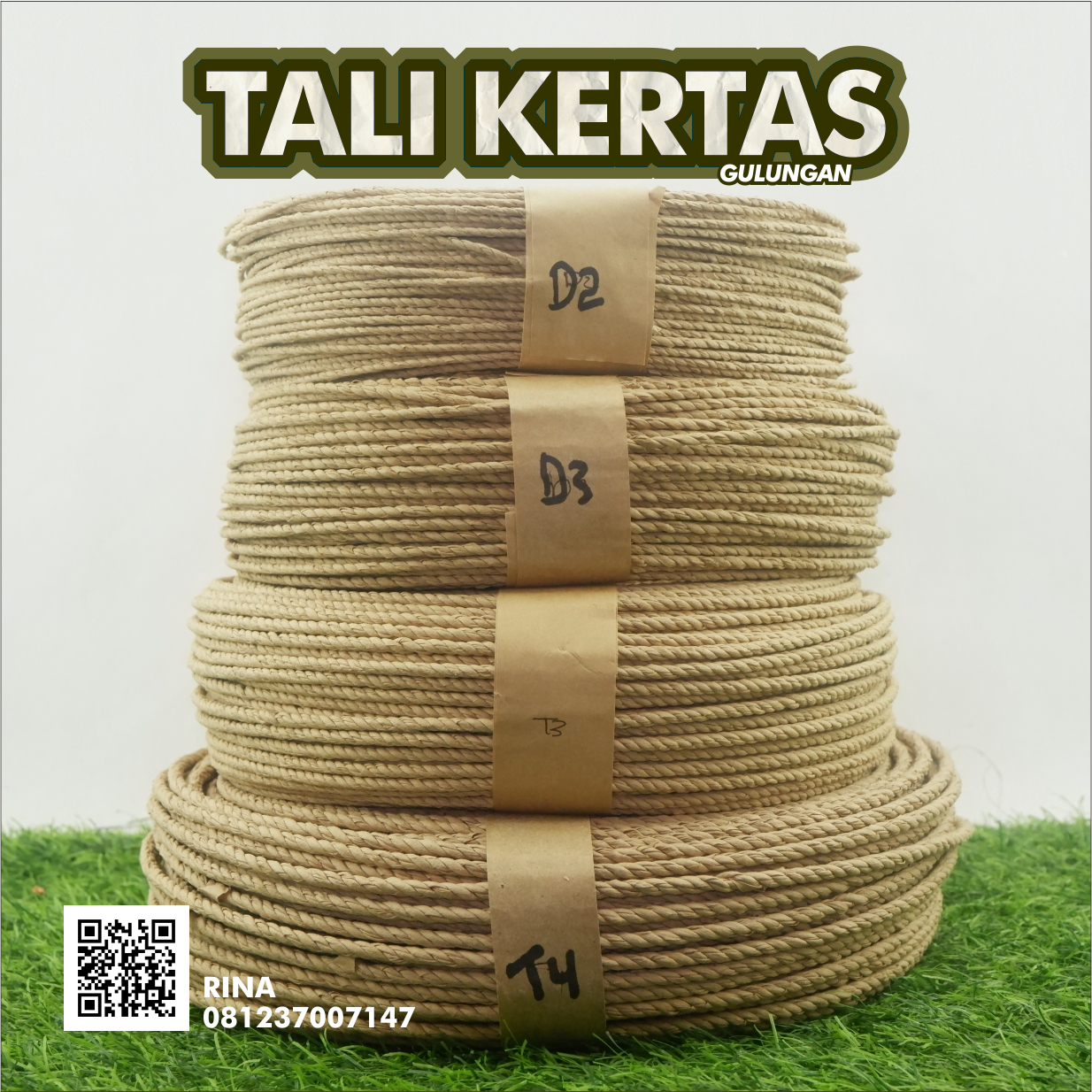 Tali kertas double , triple gulungan warna coklat