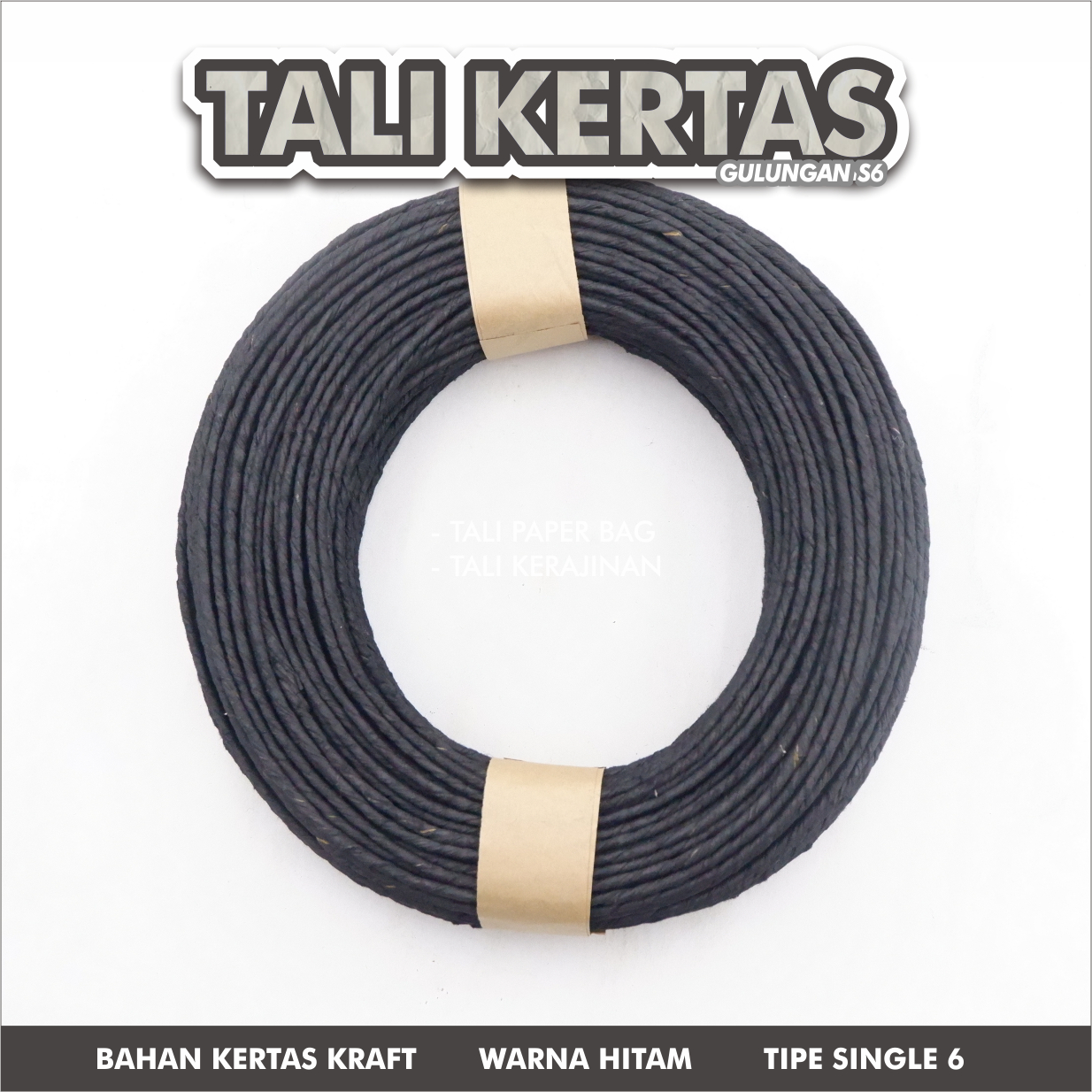 Tali kertas gulungan single 6 warna hitam