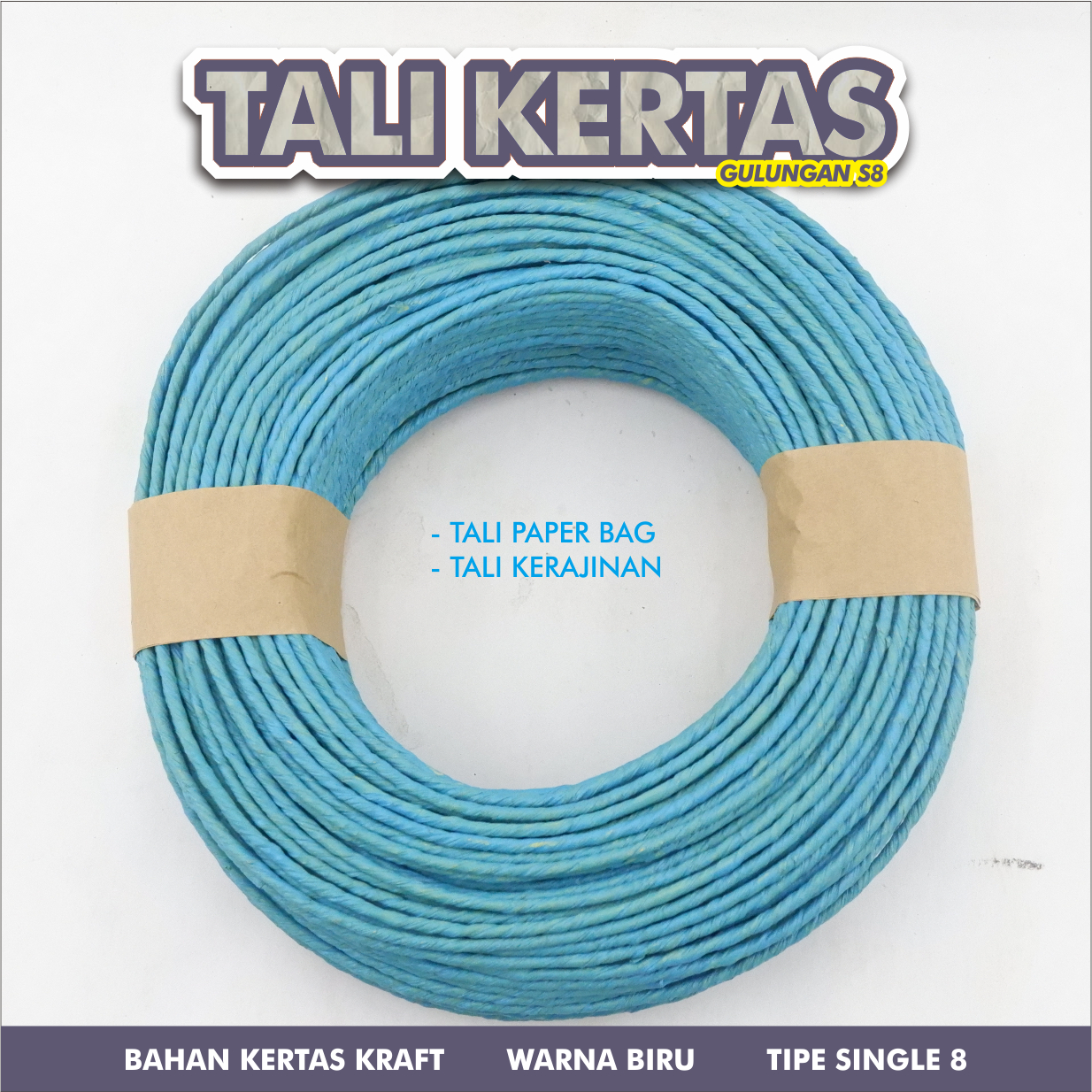 Tali kertas gulungan Single 8 warna biru
