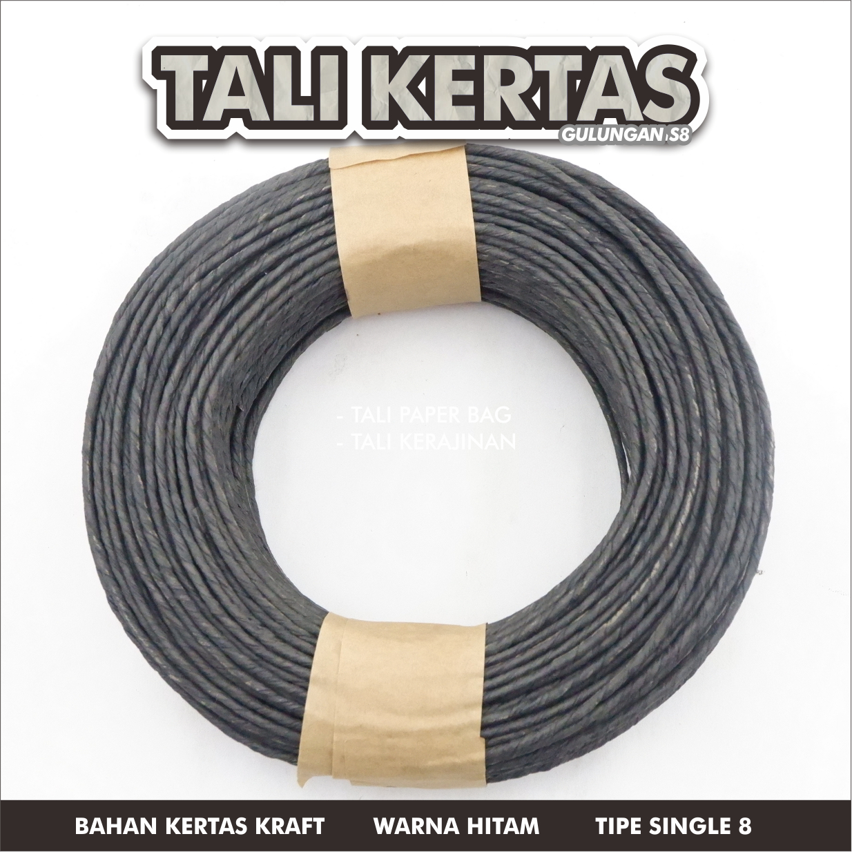 Tali kertas gulungan single 8 warna hitam