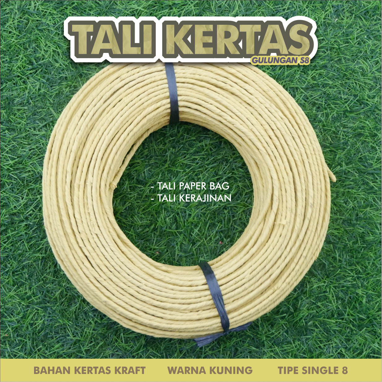 Tali kertas gulungan single 8 warna kuning