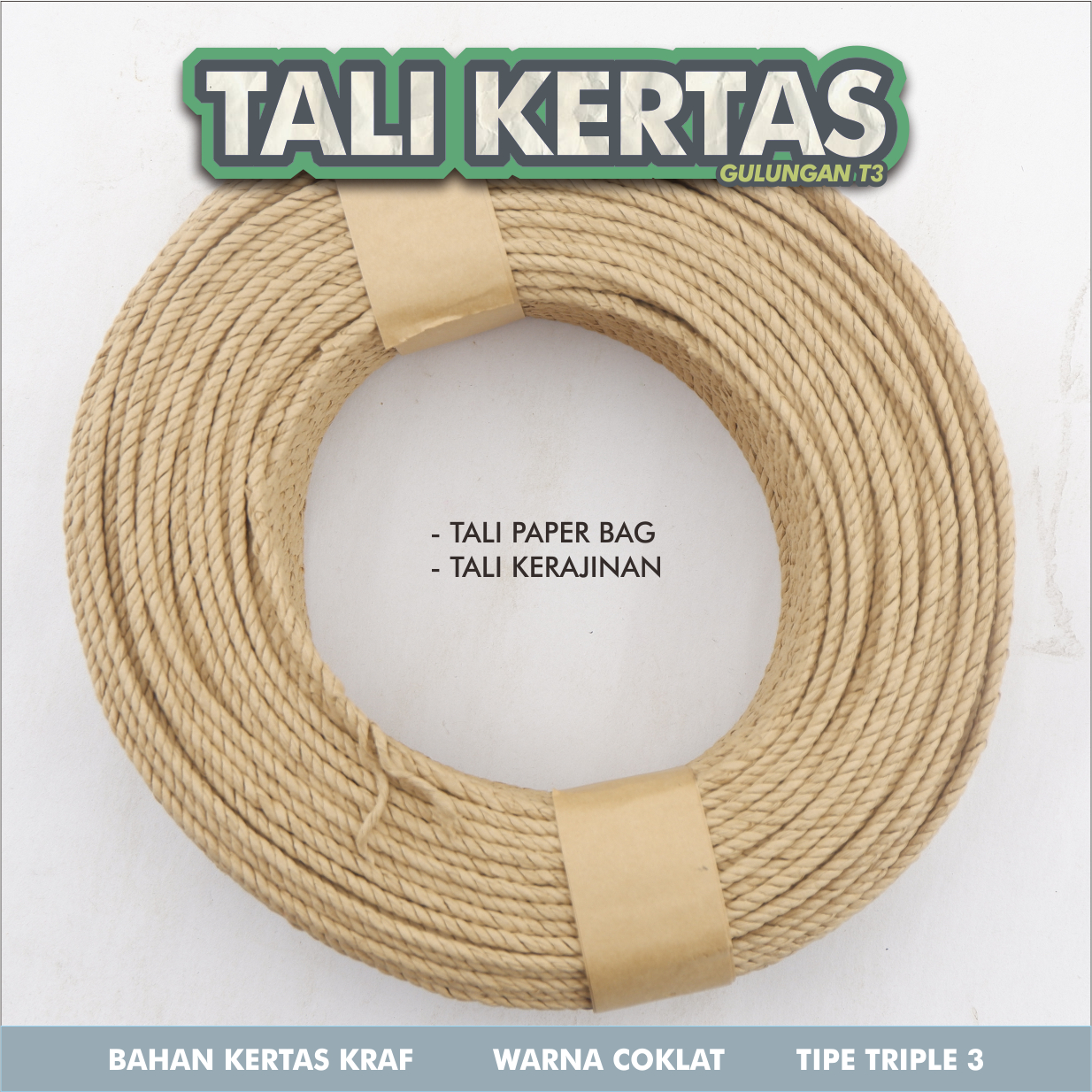 Tali kertas gulungan triple 3 warna coklat kraft
